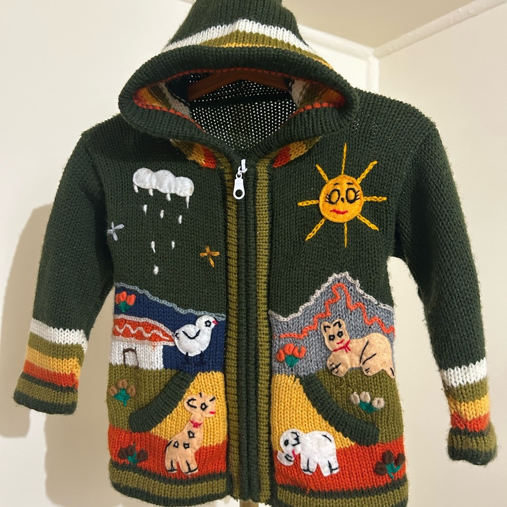 Handmade Peruvian kids Sweater. Bright Sun Embroidery.